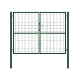 Puerta valla metalica doble hoja verde cerradura y maneta