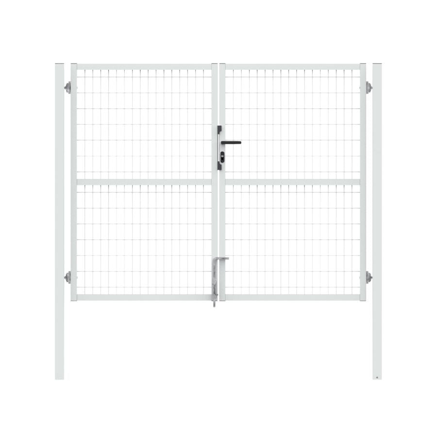 Puerta valla metalica doble hoja blanca premium cerradura y maneta