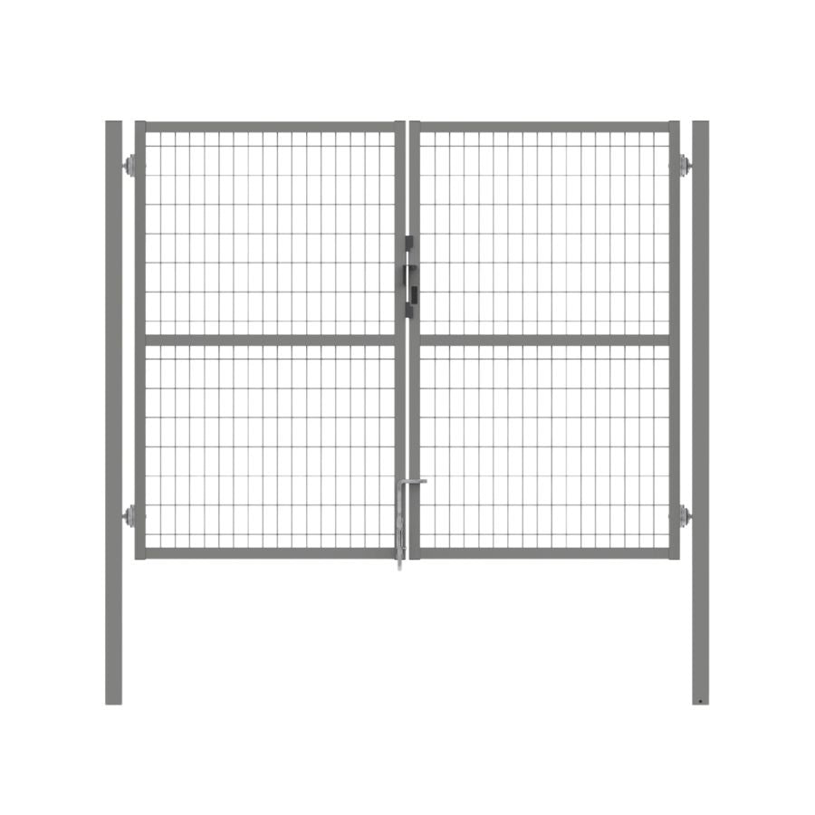 Puerta valla metalica doble hoja gris claro premium aldaba candado