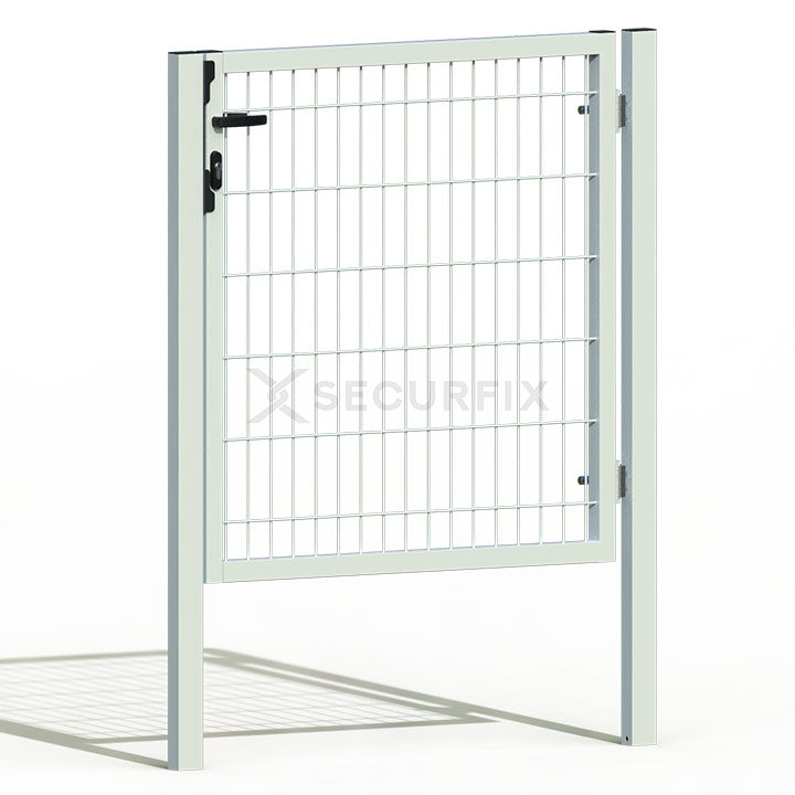 Puerta de mallazo blanca premium con cerradura y maneta de 1m