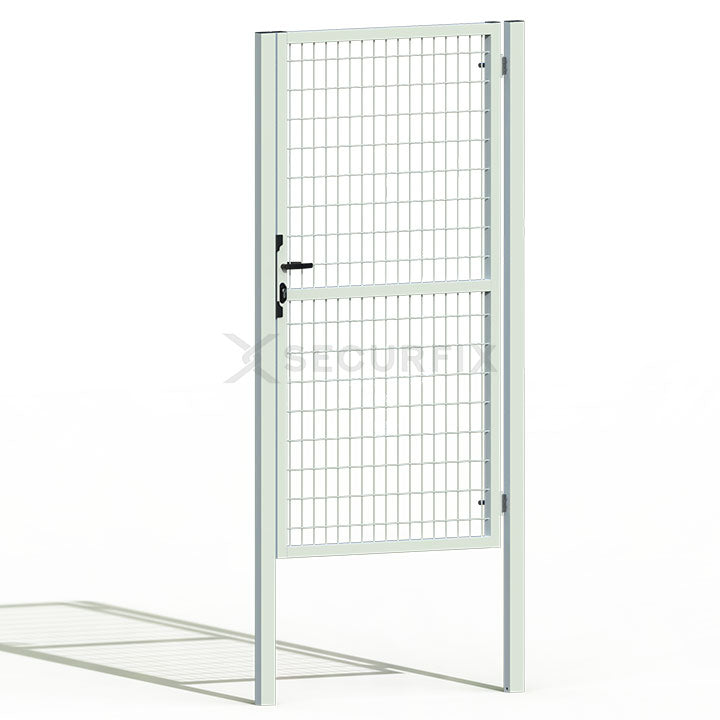 Puerta de mallazo blanca premium con cerradura y maneta de 1,8m